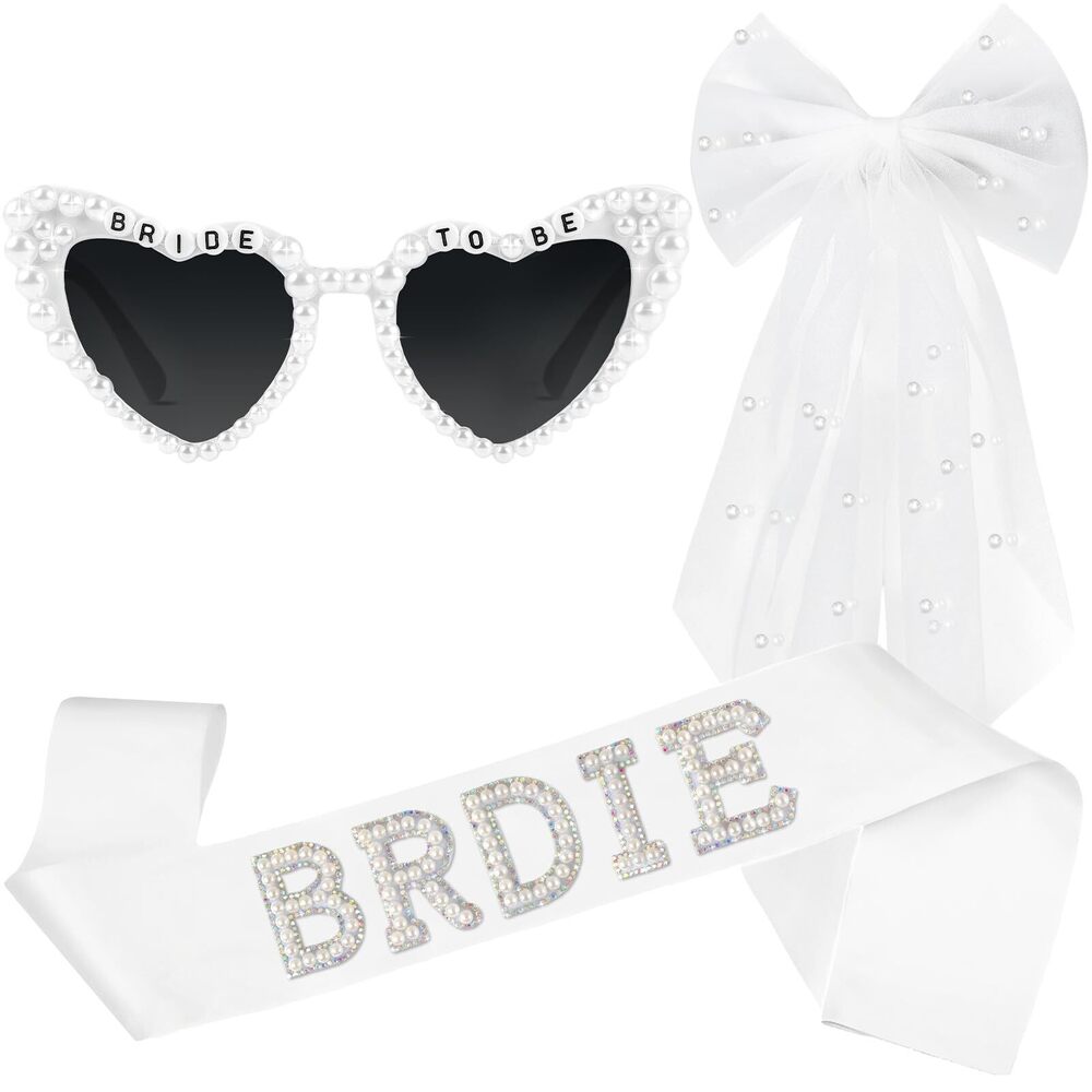 5679 3pcs Bride Sash And Veil Bride Sunglasses For Bachelorette
